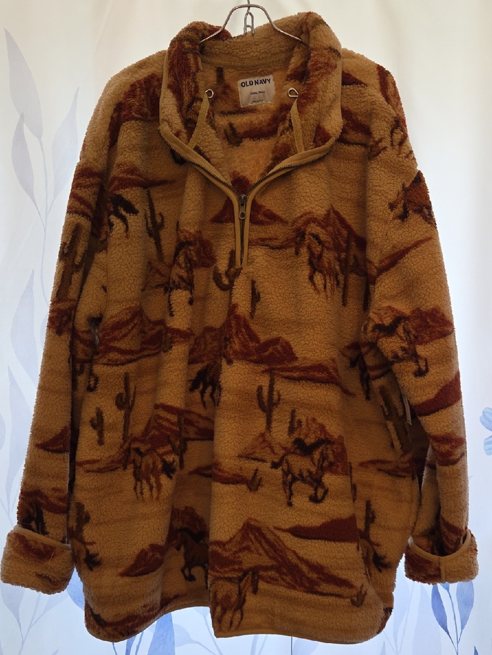Old Navy Camel Brown Western Sherpa Quarter-Zip Pullover